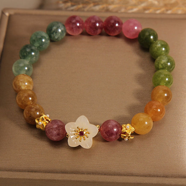 Buddha Stones Colorful Tourmaline Jade Flowers Love Bracelet Bracelet BS 7