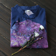 Buddha Stones Vintage Purple Flower Print Ramie Linen Cheongsam Midi Dress With Pockets Cheongsam Dresses BS 9