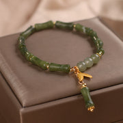 Buddha Stones Green Bamboo Jade Leaf Pattern Wealth Luck Bracelet