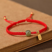 Buddha Stones 925 Sterling Silver Hetian Jade Blessing Wealth Red String Bracelet