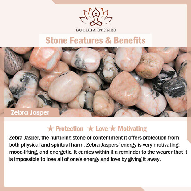 Buddha Stones Anxiety Stress Healing Crystal Zebra Jasper Bead Bracelet