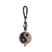 Buddha Stones Natural Agate Yin Yang Dzi Bead Balance Keychain Key Chain BS 12