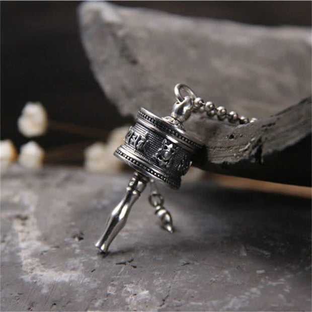 Buddha Stones 925 Sterling Silver Om Mani Padme Hum Prayer Wheel Purity Rotatable Necklace Pendant