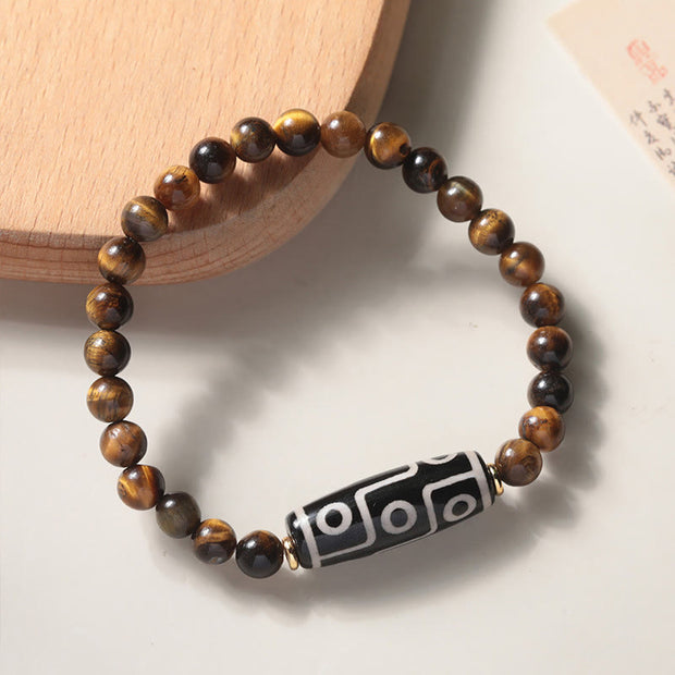 Buddha Stones Tibetan Tiger Eye Tourmaline Nine-Eye Dzi Bead Protection Bracelet Bracelet BS 1