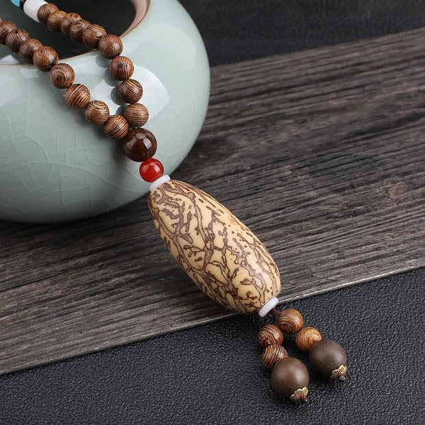 Buddha Stones Tibetan Wenge Wood Bodhi Seed Agate Balance Peace Necklace Pendant (Extra 40% Off | USE CODE: FS40) - Wenge Wood&Thousand-Eyed Pattern Bodhi Seed Wooden Bead - image 18