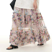 Buddha Stones Colorful Flowers Loose Mesh Tulle Skirt See-Through Design 15