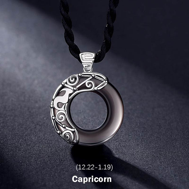 Buddha Stones 12 Constellations of the Zodiac Ice Obsidian Blessing Round Pendant Necklace Necklaces & Pendants BS Capricorn