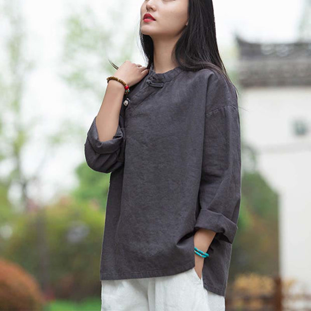 Buddha Stones Ramie Linen Blouse Women Shirt Top Chinese Hanfu Style Clothing