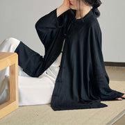 Buddha Stones Plain Frog-Button Design Shirt Zen Tai Chi Meditation Top Clothing Cotton Linen Jacket