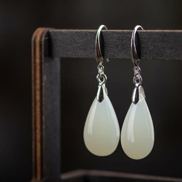 Buddha Stones Hetian White Jade Water Drop Luck Blessing Dangle Earrings (Extra 30% Off | USE CODE: FS30) - image 4