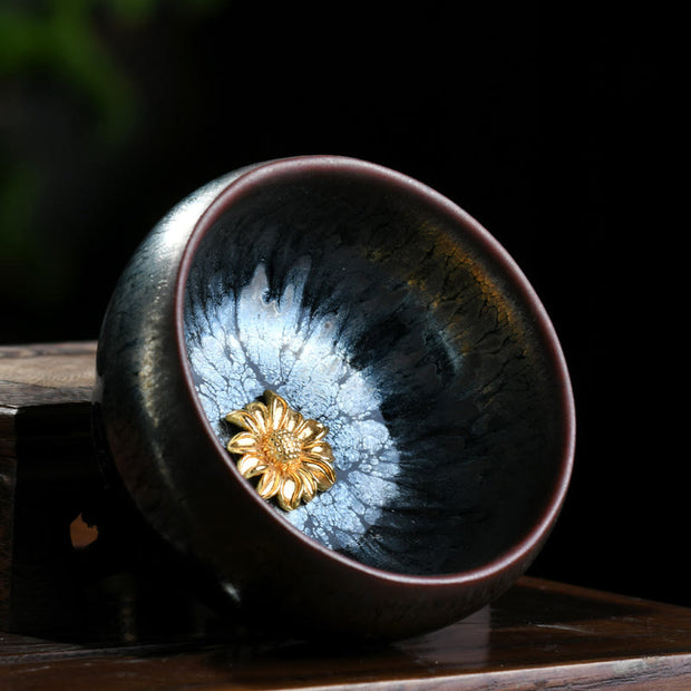 Buddha Stones 24K Gold Inlaid Sunflower Chinese Jianzhan Glaze Kiln Change Ceramic Teacup Tenmoku Kung Fu Tea Cup (Extra 35% Off | USE CODE: FS35) - image 2
