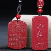Buddha Stones Cinnabar Lotus Heart Sutra Engraved Blessing Rope Necklace Pendant Necklaces & Pendants BS 9