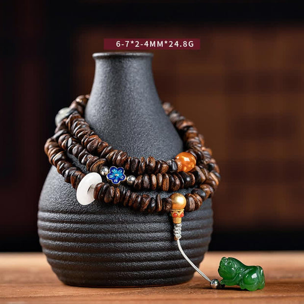 Buddha Stones 108 Mala Beads 925 Sterling Silver Brunei Agarwood Red Agate PiXiu Hetian Jade Peace Strength Bracelet