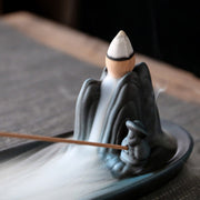 Buddha Stones Double Koi Fish Mountain Healing Ceramic Stick Incense Burner Decoration