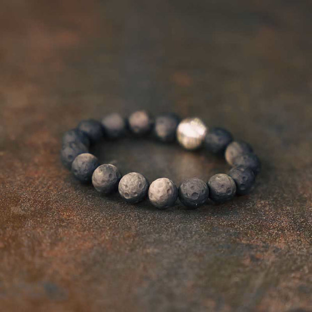 Buddha Stones Natural Silver Sheen Obsidian Lunar Meteorite Protection Bracelet Bracelet BS 2