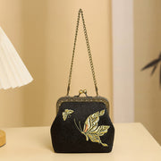 Buddha Stones Orchids Oriental Cherry Butterfly Embroidery Metal Handle Handbag Handbags BS 6
