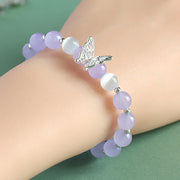 Buddha Stones Blue Chalcedony Pink Crystal Purple Chalcedony Butterfly Energy Bracelet 9