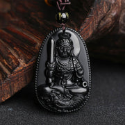 Buddha Stones Chinese Zodiac Natal Buddha Natural Black Obsidian Purification Necklace Pendant Necklaces & Pendants BS Rooster-Acalanatha