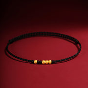 Buddha Stones 999 Gold Beads Luck Braided Protection Couple Bracelet Bracelet BS Black Rope(One&Three Gold Beads) 24cm