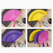 Buddha Stones Solid Color Hollow Dragonfly Engraved Handheld Bamboo Folding Fan