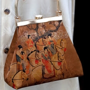 Buddha Stones Painting of Lady of Guoguo on a Spring Outing Metal Handle Handbag