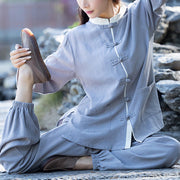 Buddha Stones Frog-Button Meditation Prayer Spiritual Zen Practice Tai Chi Uniform Clothing Women's Set Clothes BS 8
