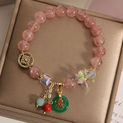 Buddha Stones Strawberry Quartz Jade Fu Character Charm Healing Bracelet Bracelet BS 2
