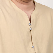Buddha Stones Men's Short Sleeve Button Down Cotton Linen Shirt Men's Shirts BS 13