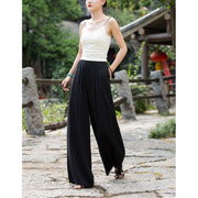 Buddha Stones Solid Color Loose Wide Leg Pants With Pockets Wide Leg Pants BS 30