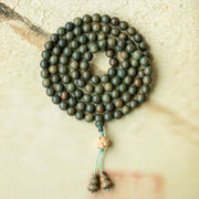 Buddha Stones 108 Mala Beads Green Sandalwood Boxwood Lotus Positive Bracelet Mala Bracelet BS 8mm