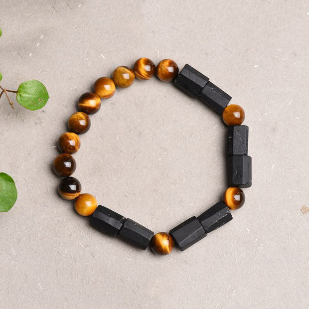 Buddha Stones Natural Black Tourmaline Tiger Eye Positive Bracelet