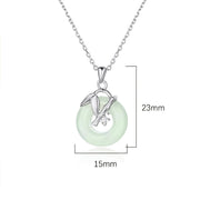 Buddha Stones 925 Sterling Silver Hetian Jade Bamboo Leaf Peace Buckle Prosperity Necklace Pendant