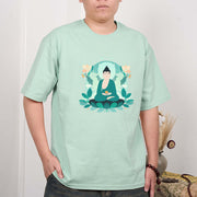 Buddha Stones Close Eyes Green Leaf Buddha Tee T-shirt T-Shirts BS 1