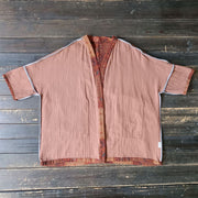 Buddha Stones Orange Flower Geometry Print Cotton Open Front Jacket With Pockets 17