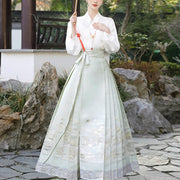 Buddha Stones Long Sleeve T-Shirt Top Tee Chinese Hanfu Flowers Horse Face Skirt Mamianqun