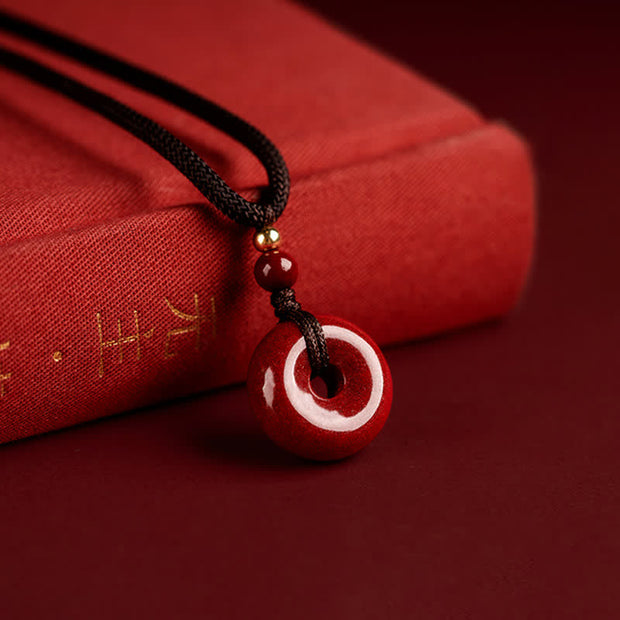 Buddha Stones Cinnabar Peace Buckle Calm Blessing Necklace Pendant (Extra 35% Off | USE CODE: FS35) - 15mm*7mm&Rope - image 1
