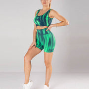 Buddha Stones 2Pcs Tie Dye Seamless Crop Top Bra Shorts Sports Fitness Gym Yoga Outfits