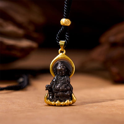 Buddha Stones Tibetan Yellow Jambhala Yellow God of Wealth Buddha Serenity Necklace Pendant