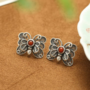 Buddha Stones 925 Sterling Silver Red Agate Butterfly Self-acceptance Ring Earrings Set Bracelet Necklaces & Pendants BS 13