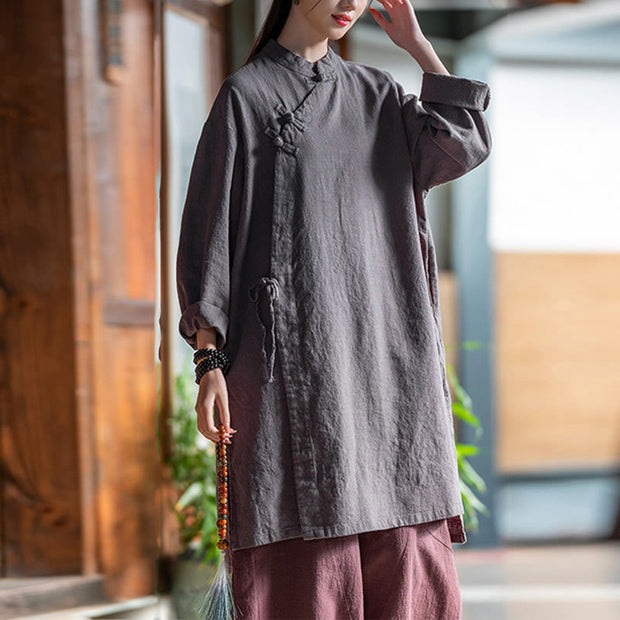 Buddha Stones Vintage Cotton Linen Blouse Women Long Sleeve Shirt Chinese Hanfu Top