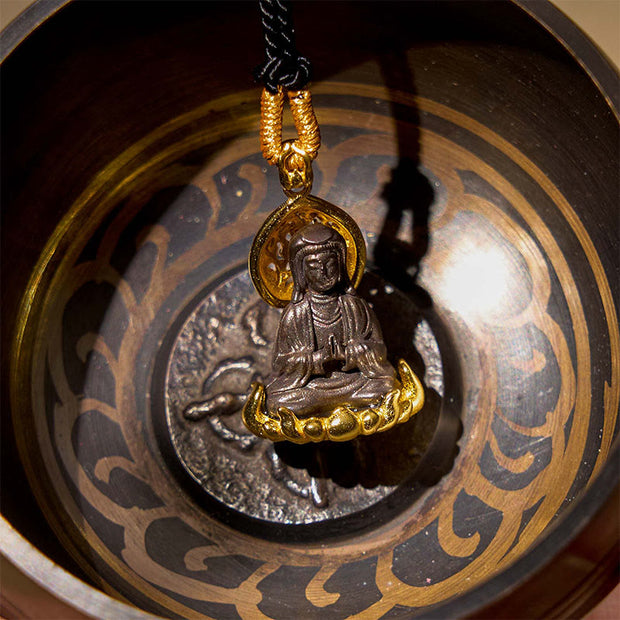 Buddha Stones Alloy Kwan Yin Avalokitesvara Wealth Rope Necklace Pendant