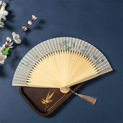 Buddha Stones Lotus Begonia Flower Jasmine Handheld Silk Bamboo Folding Fan 21cm 13
