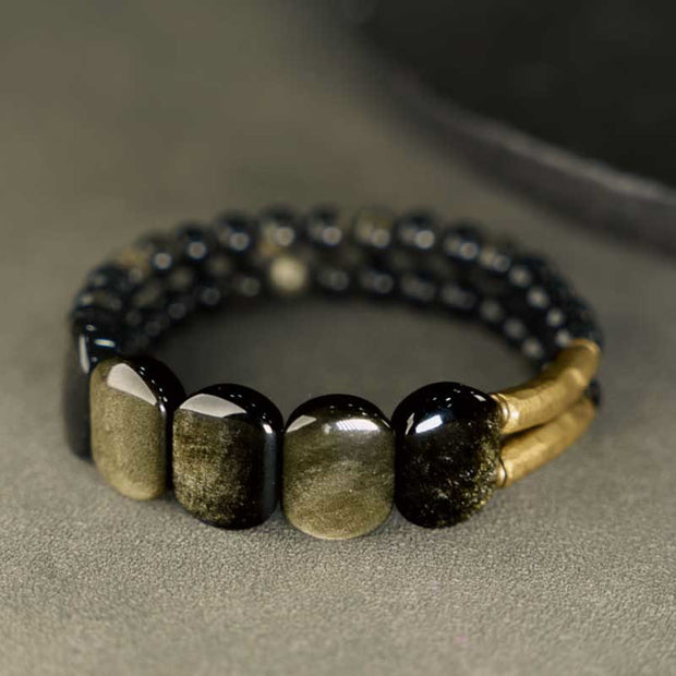 Buddha Stones Black Obsidian Gold Sheen Obsidian Strengthen Bracelet