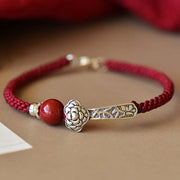 Buddha Stones 925 Sterling Silver Cinnabar Blessing String Bracelet Bracelet BS Red(Bracelet Size 15-16cm)