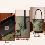 Buddha Stones Green Bamboo Print Vintage Crossbody Bag Handbag Crossbody Bag&Handbags BS 7