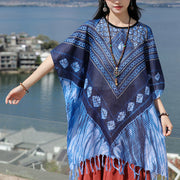 Buddha Stones Blue Triangle Stripes Batik Shawl Soft Pullover 90*95cm 5