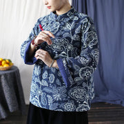 Buddha Stones Flowers Cotton Linen Jacket Shirt Chinese Northeast Style Winter Clothing 22