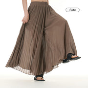 Buddha Stones Solid Color Loose Long Pleated Wide Leg Pants 36