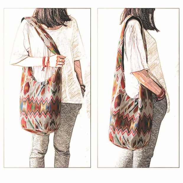 Buddha Stones Cotton Stripes Pattern Crossbody Bag Shoulder Bag