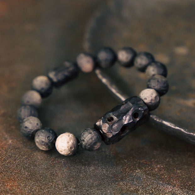 Buddha Stones Silver Sheen Obsidian Ebony Wood Soothing Bracelet Bracelet BS 1
